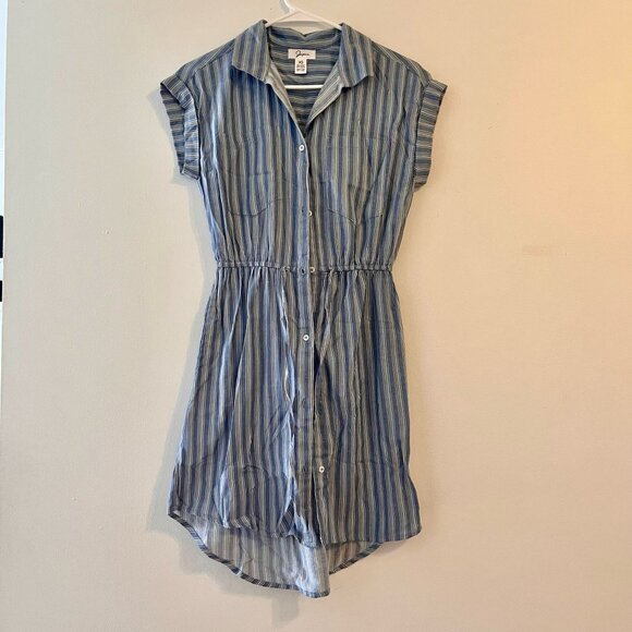 Japna Blue & White Collared Striped Button Down Cinched Dress Sz XS - Picture 2 of 4